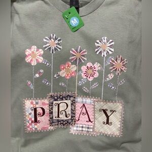NEW Size Medium Floral Graphic Tee with 'Pray' Design